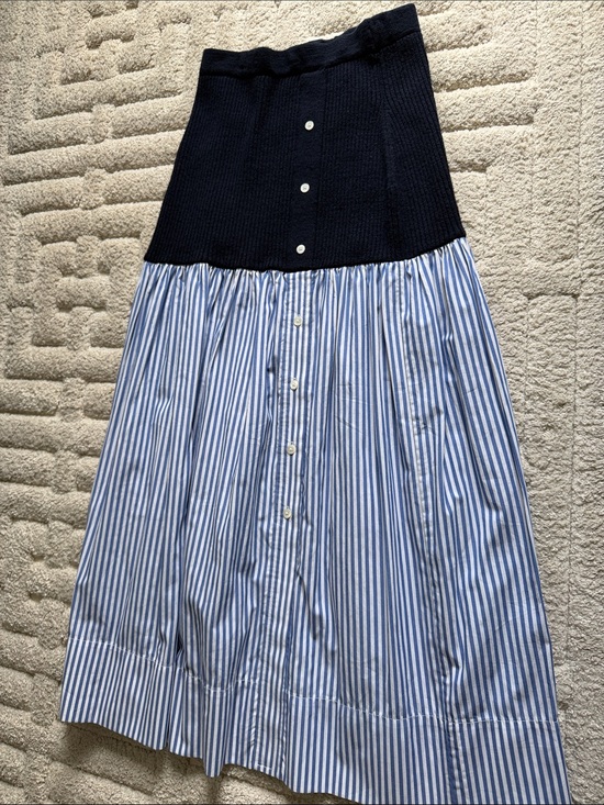 STAUD Dresses & Skirts - STAUD Navy Knit & Blue-White Striped Button-Front Maxi Skirt
